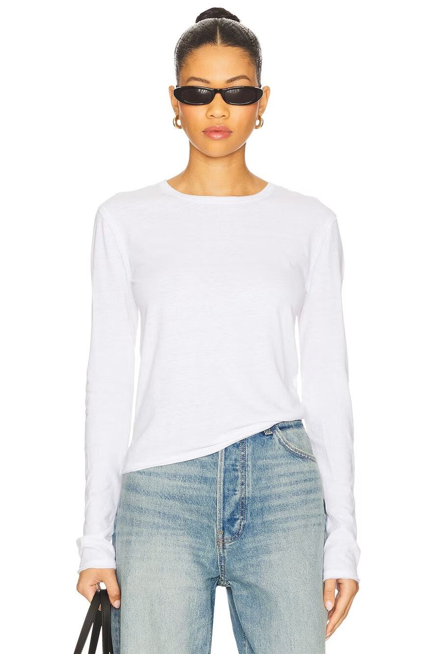 We The Free People Women's XS Ivory Nova Long Sleeve Tee Shirt Minimalist D23-8